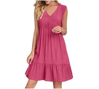 HAOLEI Robe Ete Femme Chic Elegant Col V san Manches BohèMe Tunique Robe Ample A-Line Mi-Longue Dress Grande Taille DéContractéE Robes Couleur Unie Taille Haute Robes pour FêTer Vacances Plage