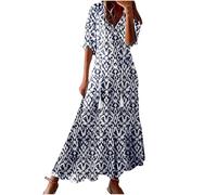 HAOLEI Robe Femme Chic Et Elegant BohèMe Maxi Robe Imprimé Floral Vacances Dress éTé DéContractéE Robes Vintage Grande Taille Manches Courtes Col V Casual Robes De Plage S-XXXL