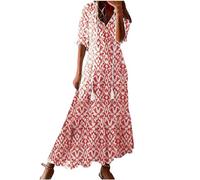 HAOLEI Robe Femme Chic Et Elegant BohèMe Maxi Robe Imprimé Floral Vacances Dress éTé DéContractéE Robes Vintage Grande Taille Manches Courtes Col V Casual Robes De Plage S-XXXL