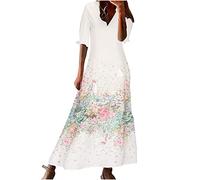 HAOLEI Robe Femme Chic Et Elegant BohèMe Maxi Robe Imprimé Floral Vacances Dress éTé DéContractéE Robes Vintage Grande Taille Manches Courtes Col V Casual Robes De Plage S-XXXL