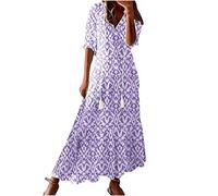 HAOLEI Robe Femme Chic Et Elegant BohèMe Maxi Robe Imprimé Floral Vacances Dress éTé DéContractéE Robes Vintage Grande Taille Manches Courtes Col V Casual Robes De Plage S-XXXL