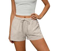 HAOLEI Short Femme éTé - Short en Coton Et Lin Taille éLastique avec Cordon De Serrage - 2 Poches LatéRales - Shorty DéContracté Respirant pour Plage, Promenade Ou Voyage
