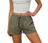 HAOLEI Short Femme éTé - Short en Coton Et Lin Taille éLastique avec Cordon De Serrage - 2 Poches LatéRales - Shorty DéContracté Respirant pour Plage, Promenade Ou Voyage