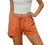 HAOLEI Short Femme éTé - Short en Coton Et Lin Taille éLastique avec Cordon De Serrage - 2 Poches LatéRales - Shorty DéContracté Respirant pour Plage, Promenade Ou Voyage