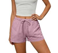 HAOLEI Short Femme éTé - Short en Coton Et Lin Taille éLastique avec Cordon De Serrage - 2 Poches LatéRales - Shorty DéContracté Respirant pour Plage, Promenade Ou Voyage