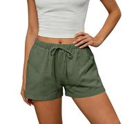 HAOLEI Short Femme éTé - Short en Coton Et Lin Taille éLastique avec Cordon De Serrage - 2 Poches LatéRales - Shorty DéContracté Respirant pour Plage, Promenade Ou Voyage