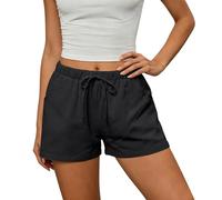 HAOLEI Short Femme éTé - Short en Coton Et Lin Taille éLastique avec Cordon De Serrage - 2 Poches LatéRales - Shorty DéContracté Respirant pour Plage, Promenade Ou Voyage