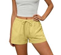 HAOLEI Short Femme éTé - Short en Coton Et Lin Taille éLastique avec Cordon De Serrage - 3 Poches LatéRales - Shorty DéContracté Respirant pour Plage, Promenade Ou Voyage