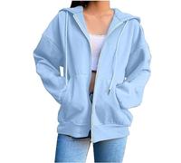 HAOLEI Sweat à Capuche Femme à Manches Longues Full Zip Hoodie Y2K Mi Saison Sweatshirt LéGer Pullover Couleur Unie SurvêTement DéContracté Sweats Sportswear avec Poches en Cordon De Serrage