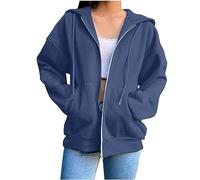 HAOLEI Sweat à Capuche Femme à Manches Longues Full Zip Hoodie Y2K Mi Saison Sweatshirt LéGer Pullover Couleur Unie SurvêTement DéContracté Sweats Sportswear avec Poches en Cordon De Serrage
