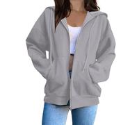 HAOLEI Sweat à Capuche Femme à Manches Longues Full Zip Hoodie Y2K Mi Saison Sweatshirt LéGer Pullover Couleur Unie SurvêTement DéContracté Sweats Sportswear avec Poches en Cordon De Serrage