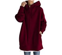 HAOLEI Sweat Femme À Capuche Surdimensionné Long Sweat-Shirt Grande Taille Couleur Unie Manche Longue Manteau Blouse avec Poches DéContracté Ample Zippé VêTements Automne Et Hiver Streetwear
