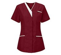 HAOLEI Tunique Médicale Femme Col en V Manche Courte Blouse Infirmière Professionnelle Uniforme de Travail Femme Esthéticienne