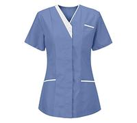 HAOLEI Tunique Médicale Femme Col en V Manche Courte Blouse Infirmière Professionnelle Uniforme de Travail Femme Esthéticienne