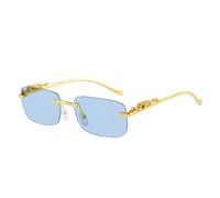 HAOMAO Rétro guépard décoration sans Monture Rectangle Lunettes de Soleil pour Femmes Hommes Clair océan lentille Lunettes Uv400 Nuances Bleu