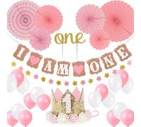 Haomaomao Birthday Decoration Set Baby Partyr Crown Girl / Boy 1st Birthday Party Hat Princess Tiara Comprend Cake Topper One I Am One et Star Ba
