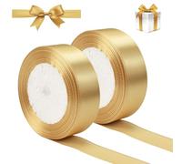 HAOMEEDUO 2 PCS Ruban de Satin Doré 25 mm x 22 m pour Noël, Emballage Cadeau, Mariage, Artisanat, Baptême, Anniversaire, Fête - Décoratif Or