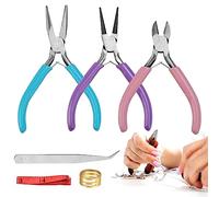 HAOMEEDUO 3 PCS Pinces à Bijoux en Acier Carbone Pince Fabrication Bijoux Pince à Courber les Fils Pince Bijoux Creation Pince Plate Bijoux avec 1 Ouvre-anneau 1 Pince à Epiler 1 Ruban à Mesurer