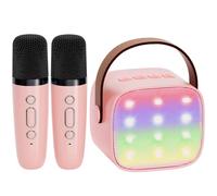 Haomuren Mini Machine De Karaoké Portable Bluetooth 5.3 Haut-Parleur Pa Avec 2 Microphones Sans Fil Pour La Maison Famille Chant Cadeau K12.Pink 2 Mic.