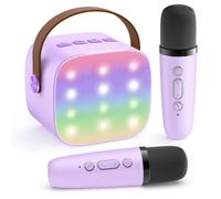 Haomuren Mini Machine De Karaoké Portable Bluetooth 5.3 Haut-Parleur Pa Avec 2 Microphones Sans Fil Pour La Maison Famille Chant Cadeau K12.Purple 2 Mic.