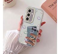 HAONANDE Coque Miroir pour Samsung Galaxy S25/S24 House Motif Cœur Visage Lucky Cover Transparent Brillant, Dos PC Dur Bumper TPU Souple, Antichoc Case Jaune