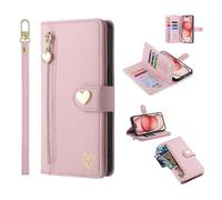 HAONANDE Coque Motif Coeur pour Nokia G42 5G / Nokia G310, Étui à Rabat en Cuir Flip Portefeuille Aesthetic Case Filles Housse Magnétique Fentes de Cartes Béquille dragonne Rose