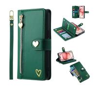 HAONANDE Coque Motif Coeur pour Samsung Galaxy A20S, Étui à Rabat en Cuir Flip Portefeuille Aesthetic Case Filles Housse Magnétique Fentes de Cartes Béquille dragonne Vert