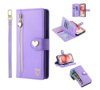 HAONANDE Coque Motif Coeur pour TCL 30 SE / 30E / 306/305, Étui à Rabat en Cuir Flip Portefeuille Aesthetic Case Filles Housse Magnétique Fentes de Cartes Béquille dragonne Violet