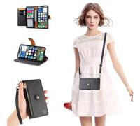 HAONANDE Coque Motif Coeur pour Xiaomi Redmi 13C 5G, Étui à Rabat en Cuir Flip Portefeuille Case Filles Housse avec Cordon Magnétique Fentes de Cartes Béquille Noir