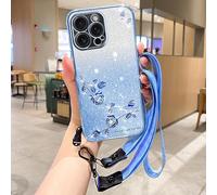 HAONANDE Coque pailletée à Fleurs pour Huawei Nova Y90/Huawei Enjoy 50 Pro avec bandoulière, étui Souple TPU Fin Antichoc pour Femme, Compatible Charge sans Fil Bleu