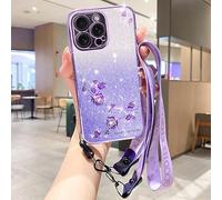 HAONANDE Coque pailletée à Fleurs pour LG Velvet 5G avec bandoulière, étui Souple TPU Fin Antichoc pour Femme, Compatible Charge sans Fil Violet
