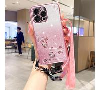 HAONANDE Coque pailletée à Fleurs pour Vivo S12/vivo V23 5G avec bandoulière, étui Souple TPU Fin Antichoc pour Femme, Compatible Charge sans Fil Rose