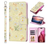 HAONANDE Coque Portefeuille pour iPhone XR Femme Motif Fleuri Étui à Rabat en Cuir Flip Case, dragonne, Support, Cartes, RFID, Housse Antichoc Protection 360° Marguerite Jaune