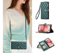 HAONANDE Coque Portefeuille pour Motorola Moto G54 5G/G54 Power/G64 5G, Étui Folio en Cuir avec Porte-Cartes, Poche Zippée, Bandoulière, Magnétique, Support, Coque Antichoc Élégante Femme Vert