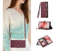 HAONANDE Coque Portefeuille pour Oppo A57 4G/A57E 4G/A57S 4G, Étui Folio en Cuir avec Porte-Cartes, Poche Zippée, Bandoulière, Magnétique, Support, Coque Antichoc Élégante Femme Rouge foncé