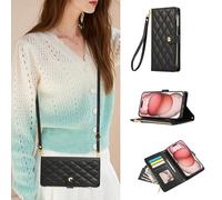 HAONANDE Coque Portefeuille pour Sharp Wish3, Étui Folio en Cuir avec Porte-Cartes, Poche Zippée, Bandoulière, Magnétique, Support, Coque Antichoc Élégante Femme Noir