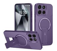 HAONANDE Coque pour Motorola Moto G56 avec Support, Compatible avec MagSafe, Coque magnétique Texture Fibre de Carbone, Protection Antichoc Fine pour Homme Violet