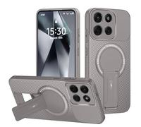 HAONANDE Coque pour Motorola Moto G86 avec Support, Compatible avec MagSafe, Coque magnétique Texture Fibre de Carbone, Protection Antichoc Fine pour Homme Gris