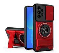 HAONANDE Coque pour Samsung Galaxy A52 4G/5G/Galaxy A52s 5G avec 360 Anneau Support magnétique, Étui Militaire Antichoc Protection avec Cache caméra Coulissant Housse Compatible avec MagSafe Rouge