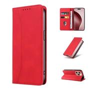 HAONANDE Coque pour Samsung Galaxy J6 Plus Étui à Rabat Clapet en Cuir Flip Folio Portefeuille Pochette Case avec Magnétique Fentes de Cartes Béquille, Housse Protection Antichoc Rouge