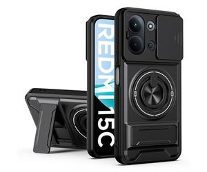 HAONANDE Coque pour Xiaomi Redmi 15C 4G/5G avec 360 Anneau Support magnétique, Étui Militaire Antichoc Protection avec Cache caméra Coulissant Housse Compatible avec MagSafe Noir