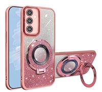 HAONANDE Étui Magnétique Paillettes pour Samsung Galaxy A16 5G, Housse Mignon Glitter Bling Brillant de Luxe Transparente Antichoc Coque pour Filles Féminines avec Support Rose