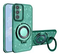 HAONANDE Étui Magnétique Paillettes pour Samsung Galaxy S24 FE, Housse Mignon Glitter Bling Brillant de Luxe Transparente Antichoc Coque pour Filles Féminines avec Support Vert