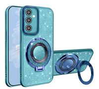 HAONANDE Étui Magnétique Paillettes pour Samsung Galaxy S24 FE, Housse Mignon Glitter Bling Brillant de Luxe Transparente Antichoc Coque pour Filles Féminines avec Support Bleu