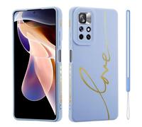 HAONANDE Étui pour Xiaomi POCO M4PRO 5G/Redmi Note 11T 5G/11S 5G, Housse Mignon Bling de Luxe pour Femme avec Doré Motif de Coeur d'amour dragonne Cordon, Ultra Fine Souple TPU Antichoc Coque Bleu