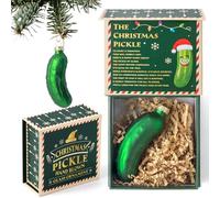Haooryx Décoration traditionnelle en forme de cornichon de Noël allemand - Pendentif en verre soufflé en forme de concombre vert avec coffret cadeau pour décoration de maison d'arbre de Noël, cadeau