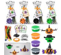Haooryx Kit d'artisanat en argile séchée à l'air libre pour Halloween - 16 paquets de citrouille mignon monstre à faire soi-même, porte-clés, ornement en vrac avec sac cadeau pour salle de classe