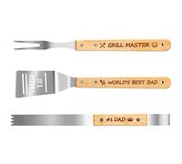 Haooryx Lot de 3 accessoires de barbecue en acier inoxydable avec inscription « World's Best Dad » pour homme, camping, pendaison de crémaillère, fête, cadeau d'anniversaire pour la fête des pères