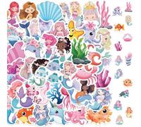 HaOrchid 2 X 50 Pièces Autocollants Sirène, Autocollants de Dessin Animé Mignon Sirène, Imperméables En Vinyle Coloré pour Bouteilles D'Eau Ordinateur Portable Planche à Roulettes