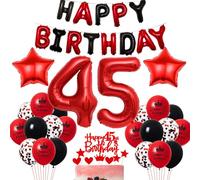 Haosell Ballon 45 ans Femme Rouge Noir 32 pouces 18'' Foilen 12 pouces latex confettis Décoration gâteau Bannière Happy Birthday Fête anniversaire Unisex Adultes Femmes